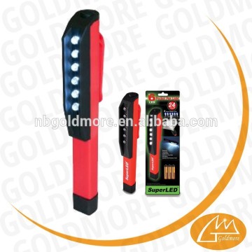 3XAAA dry battery 6 led pocket pen work light ,clip pen work light, 6 led pen light with magnet clip, 6 led pen light