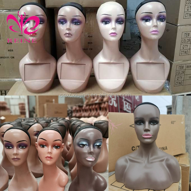 REINE Realistic Mannequin Head with Shoulders PVC Mannequin Head with Shoulders for Wig Female Mannequin Head and Bust