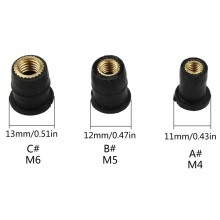 Black Rubber Rivet Well Nut Brass Insert for Motorcycle and Automobile Windshield (Sizes M4 M5 M6 M8 M10 M12)