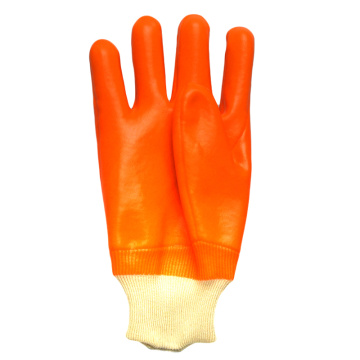 Fluoreszierender PVC-Dip-Handschuh kaltbeständiger weißer Strick-Handgelenk