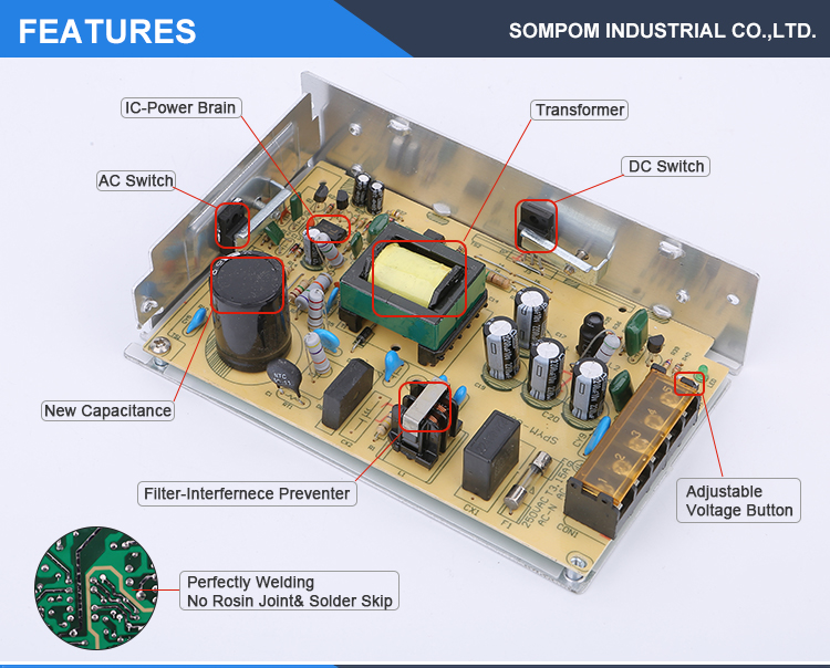SOMPOM 220V 10amp 3volt power supply SMPS 30w dc power supply