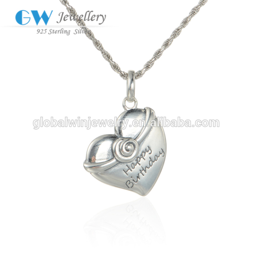 Vintage Heart Silver Pendant Happy Birthday Letter Pendant Necklace Pendant