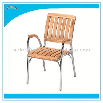 Aluminum wood high back plastic arm chair