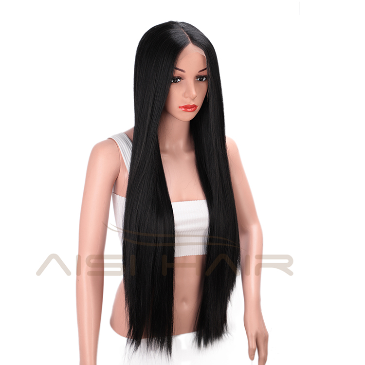 Aisi Hair New Design Silky Straight Lace Front Long Wigs Heat Resistant Synthetic Fiber Black Long Straight Wig for Women
