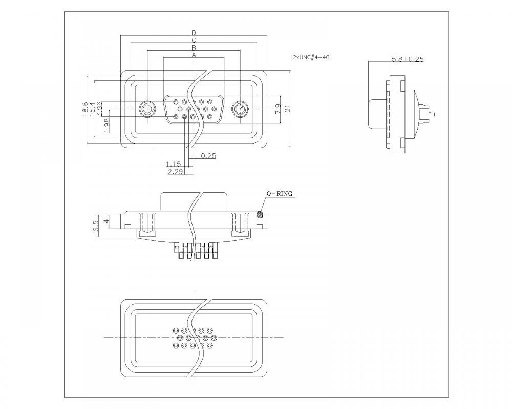 D-Sub Nữ không thấm nước thẳng