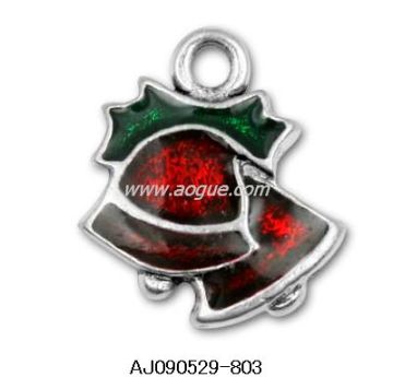 Red and Green Enamel Holiday Bells Charm