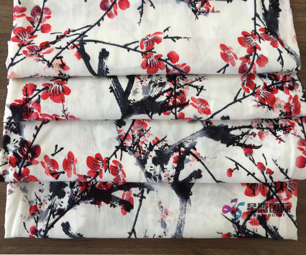 Plum Blossom Pattern 100% Rayon Printed Fabric