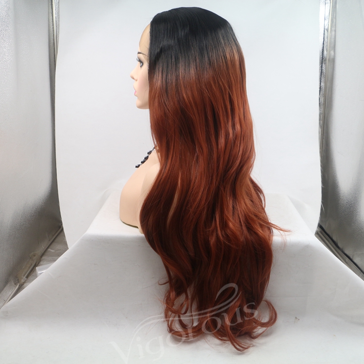 Vigorous red ombre long straight premium high quality wholesale black women synthetic hair wigs with lace front