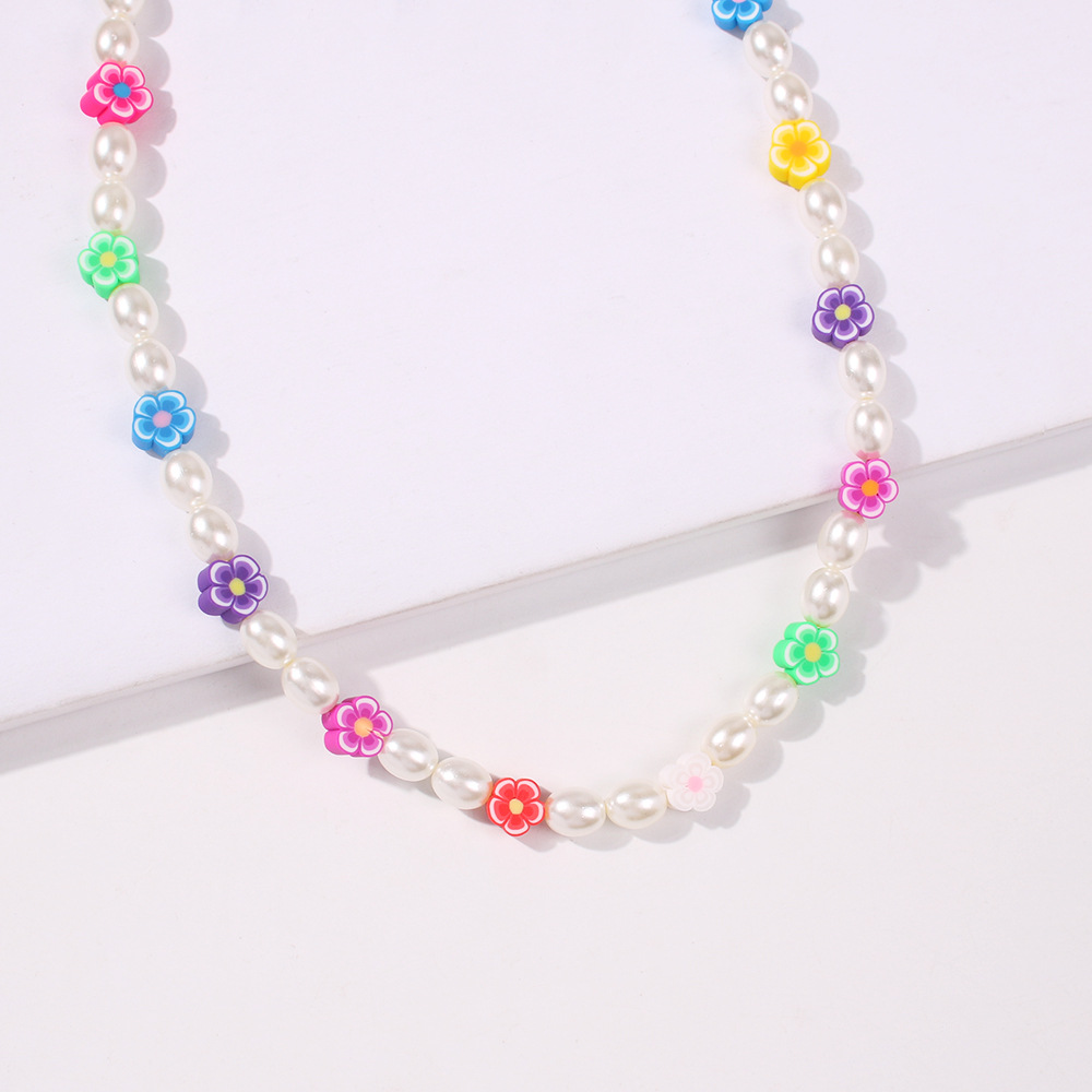 Beauty Pearl Chain Rainbow Flower Necklace Beach Necklace For Holiday