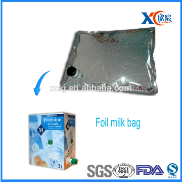 Liquid food packaging plastic milk bag in box