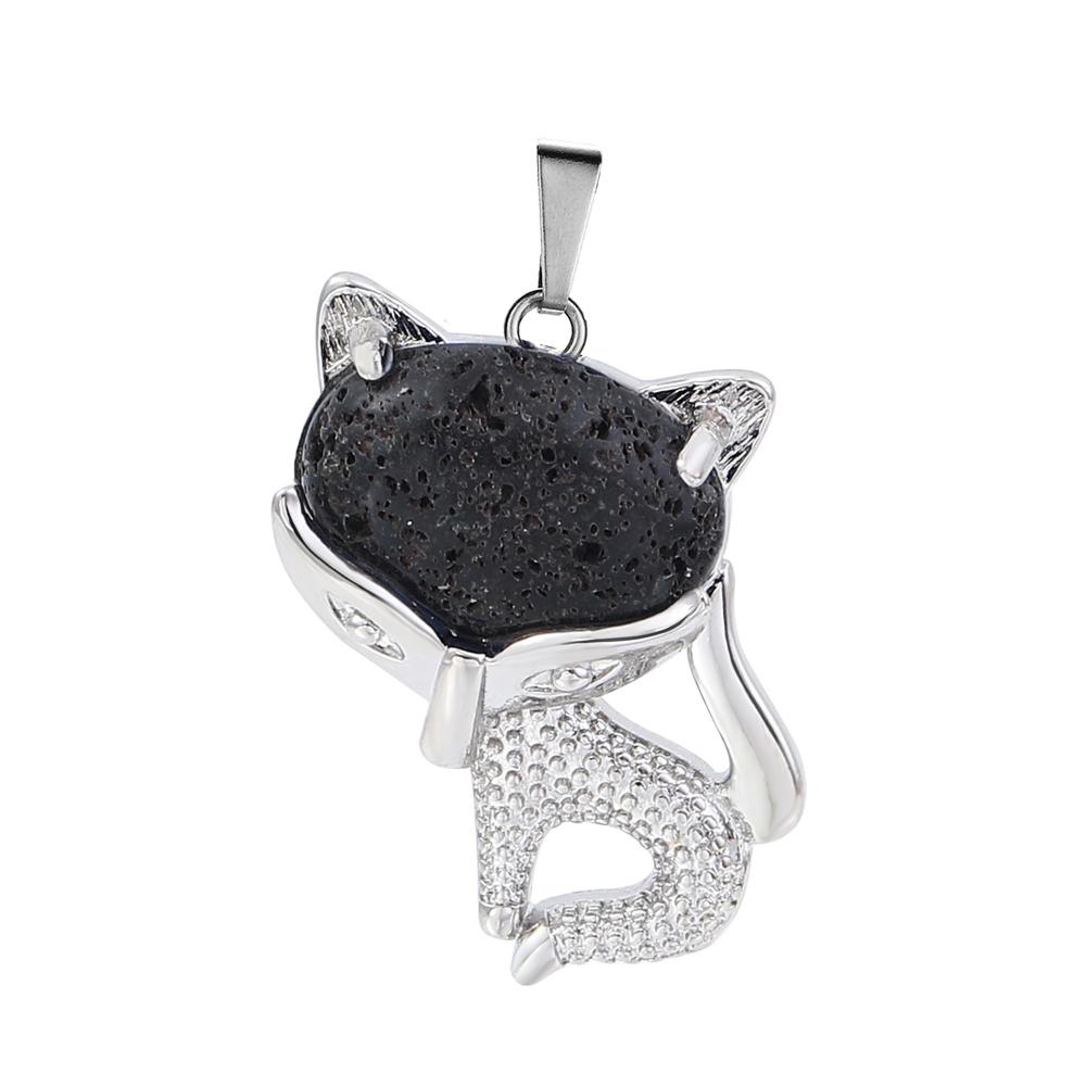 Lava Rock Stone Luck Fox Collier pour femmes hommes guérison énergétique Crystal Amulet Animal Pendant Gemstone bijoux