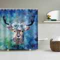 Deer Flower Waterproof Shower Curtain Blue Bathroom Decor