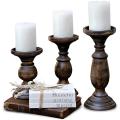 Rustic Pillar Candle Holder Set of 3