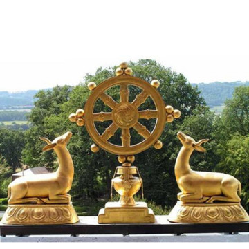 Bronze Deer and Dharma wheel Statue