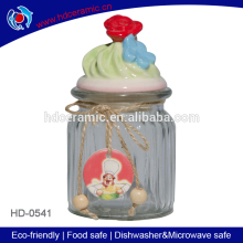 clear glass candy pot,cookies jar,home furnishing food pot with beautiful ceramic lid