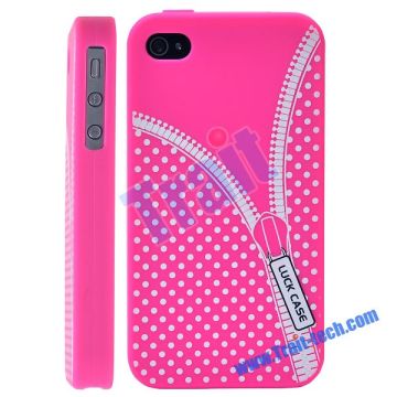 Zipper Pattern Soft Silicone Case for iPhone 4, iPhone 4S (Hot pink)