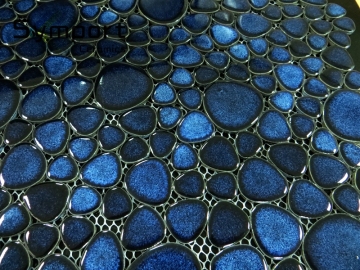 Colorful blue irregular ceramic mosaic pebble tile