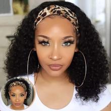 Headband Afro Kinky Curly Wig Short Hair HeadWrap Wigs With Turban Omber Glueless Afro Puff Wig For White and Black Women 8inch