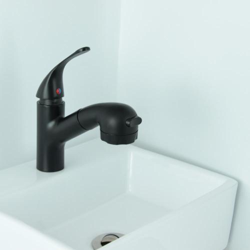 Grifo monomando para lavabo de agua fría con mango negro