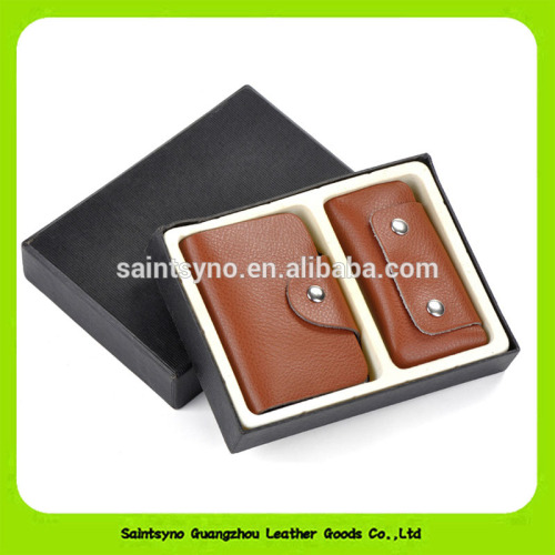 Fashion custom genuine leather card holder gift set 16012