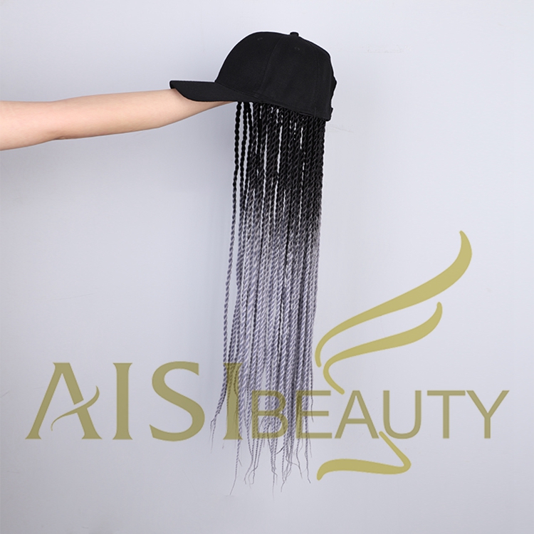 Aisi Beauty Hot Selling Easy Wearing Long Ombre Grey Dark Root Machine Made Baseball Hat With Crochet Twist Braiding Hair