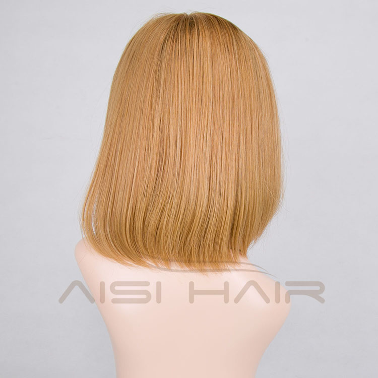 Aisi Hair Best Selling  Malaysian Hair Bob Cut Style Blonde Half Hand Tied Lace Wig For White Women