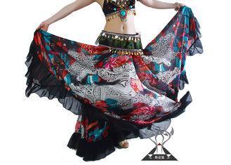 Colorful Gradient Bohemian Belly Dance Chiffon Skirt Printe