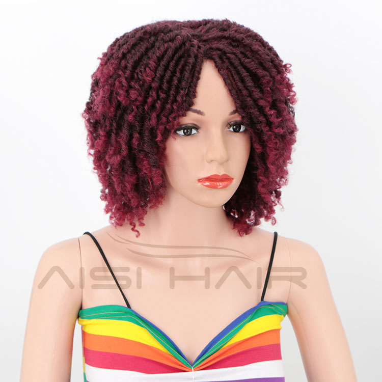 Aisi Hair Vendor Kinky Curly Crochet Braids Bob Ombre Red Synthetic