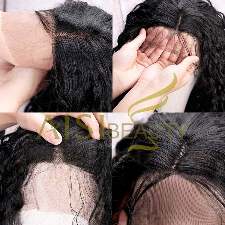 Aisi Beauty Cheap Vendor Long Wavy Kinky Curly Water Wave Black Brown Swiss Lace Synthetic Hair For Black Women Lace Front Wig
