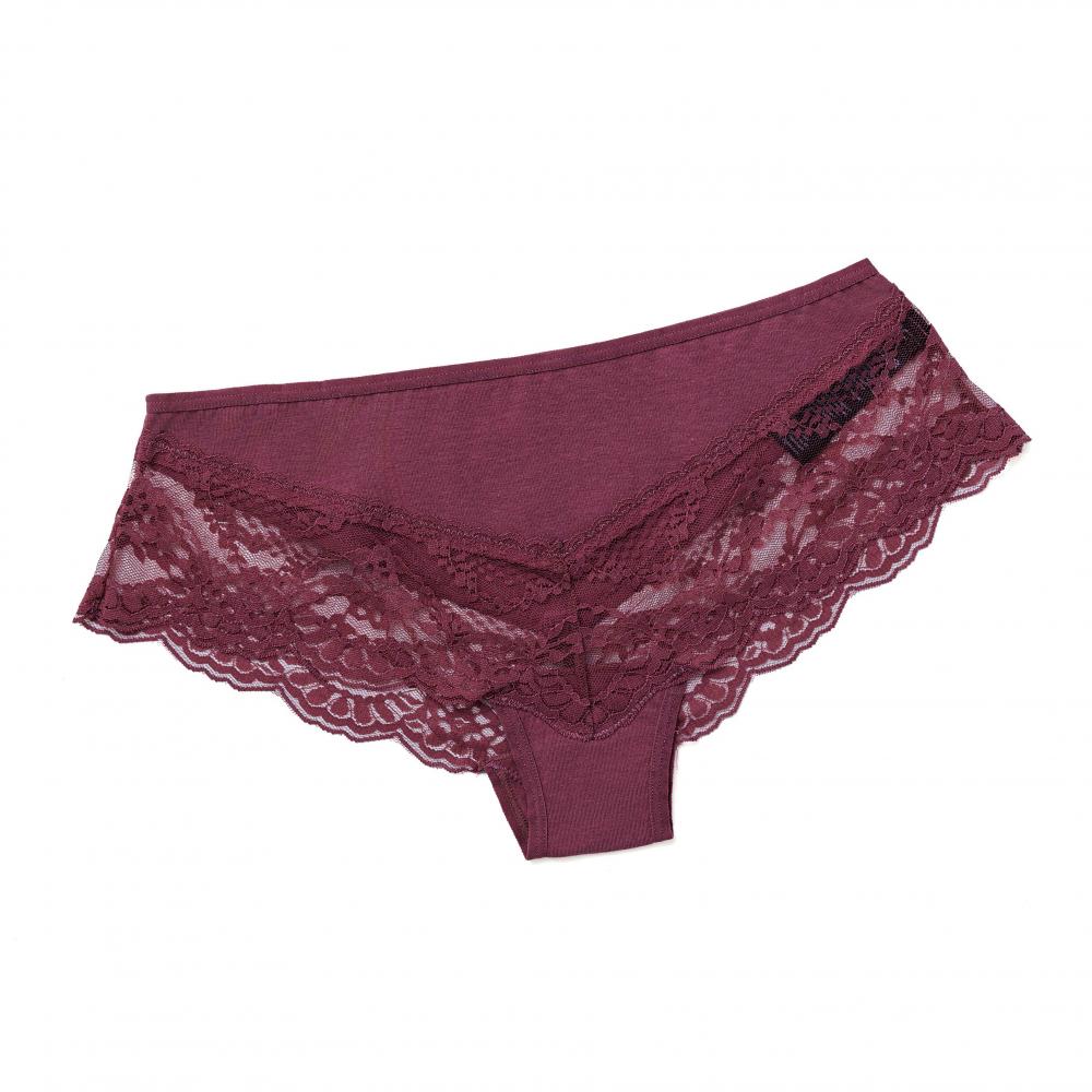 Burgundy Ladies Cotton Lace Patchwork Briefs