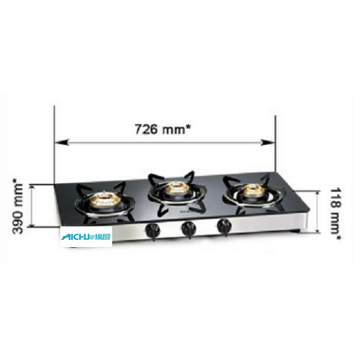 Estufa de gas de vidrio templado 3 quemadores de latón