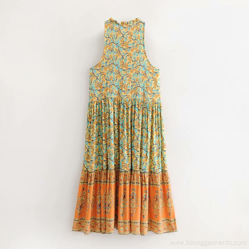 Factory Tank Top U-neck Fashion Flower Printing Dress