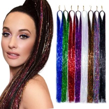 Wholesale Synthetic glitter bling bling Tinsel Hair for Factory Party Highlights Shiny hair tinsel Glitter Hair Tinsels