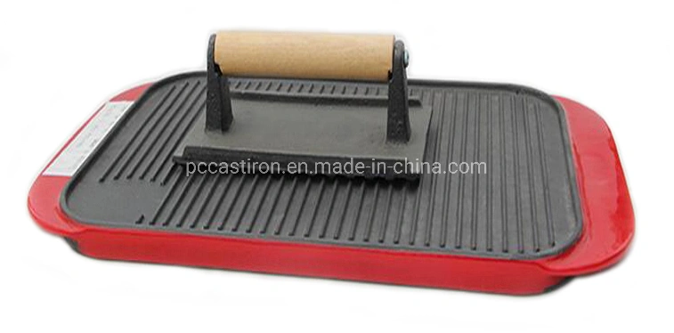 Nonstick Preseasoned Reversable Cast Iron Griddle Plate 35X25cm