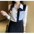 Women's blouses, irregular hem, cutting shirt collar with beading