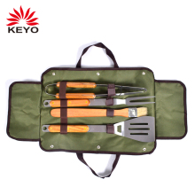 Wooden Handle Cooking Tongs Barbeque Tool Set Grilling Tools Stainless Steel Barbecue Bbq Tools Set With Apron