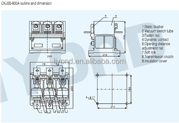 CKJ20 630A 800A 1000A 110V 220V coil voltage contactor, switch contactor, vacuum contactor