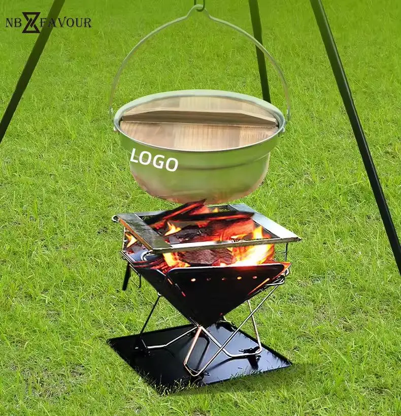 Burning Fire Pot Multi-Function Camping Stainless Steel Cook Pot with Pan Hanging Handle