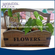Country Style Wooden Garden Box Tote Rustic Wood Tool Box Flowers Garden Carrier