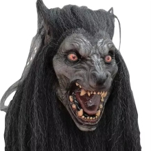 Adult Size Latex Black Moon WereWolves Head Mask with Hair