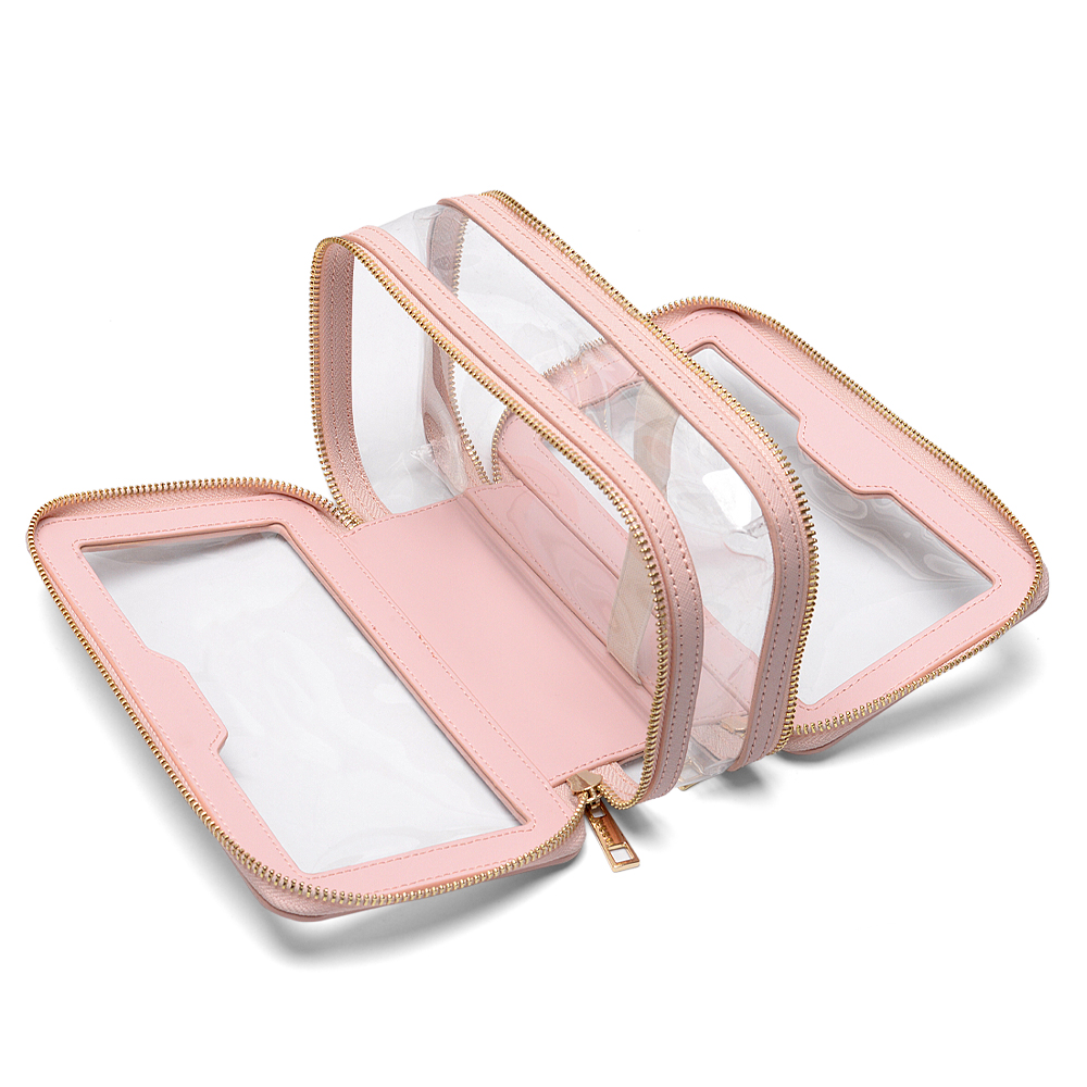 Belleza de cuero ysure fácil transportar bolsa cosmética transparente