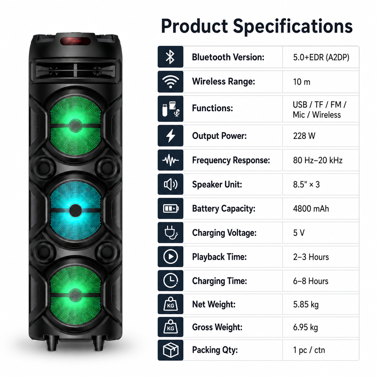 Üçlü 8,5 İnç Parti Hoparlörü Triple 8.5 Inch Party Speaker