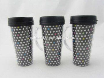 Double Wall Plastic Coffee Mugs With Photo Insert and Handle