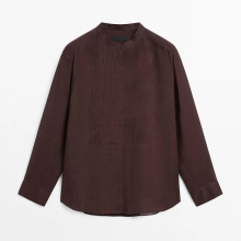 Women's retro fine pleated decoration elegant ramie blend shirt