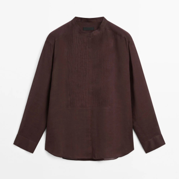 Women's retro fine pleated decoration elegant ramie blend shirt