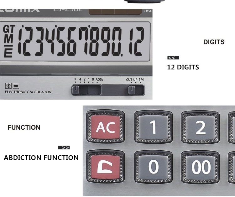 Comix hot selling cheap price dual power 12 digits gray desktop calculator