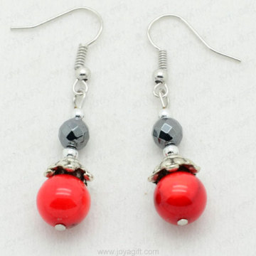 Wholesale Fashion Jewelry Red Coral Faceted Round Hematite Earring