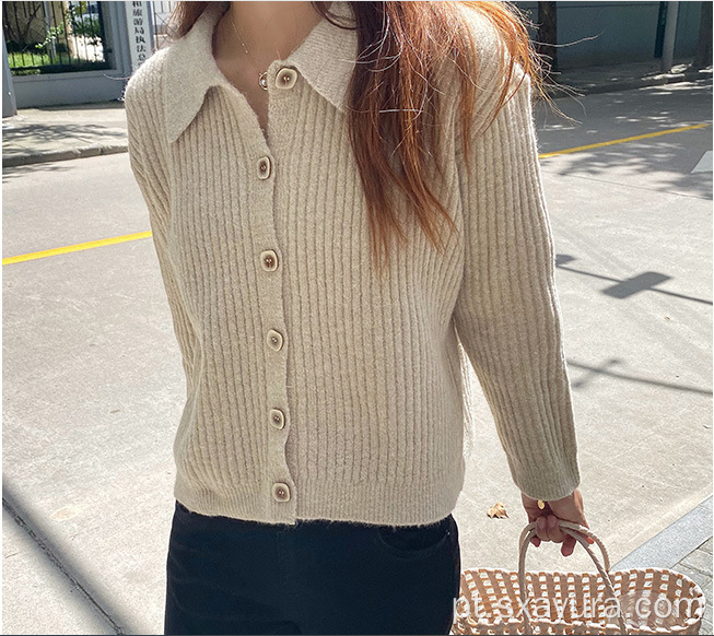 Cardigã de algodão temperado de algodão tricotado outono