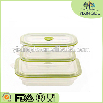 transparent BPA free rectangle silicone crisper lunch box set