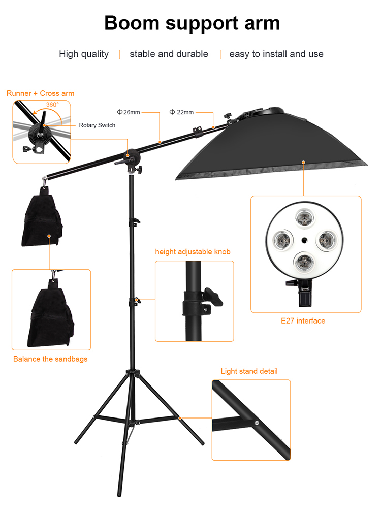 Photography Studio Continuous Softbox Lighting kit med Ctilleve & 4 in1 E27 lamphållare för fotovideoporträtt Produktfotografering